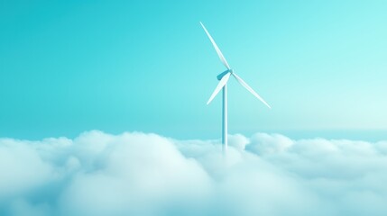 Fototapeta premium Turbine Wind energy farm covered in fog, with turbine blades emerging through the mist.