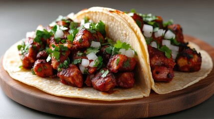 Delicious chicken tacos.  Spicy and flavorful filling