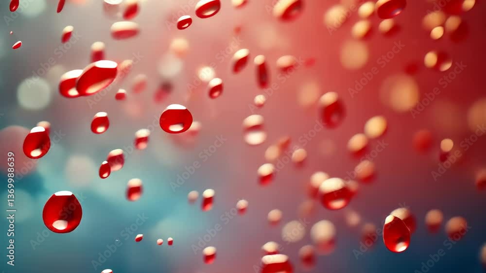 Poster red blood cells are suspended in a dynamic, vibrant blue backdrop, creating an artistic view of circ