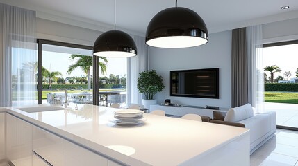 Fototapeta premium Modern Kitchen Interior with Island and Open Concept Design