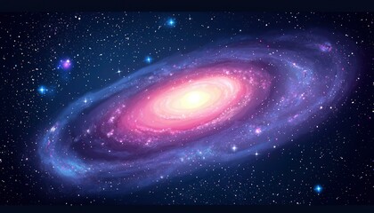 Naklejka premium A vibrant spiral galaxy swirls amidst a starry expanse