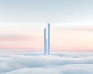 Twin Towers Above Cloudscape Sunrise.