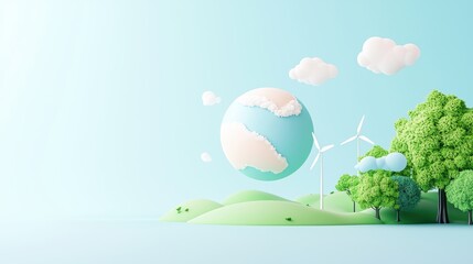 Sphere A floating Earth model surrounded by renewable energy icons.