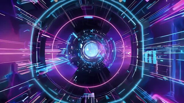 Cyber Tech background, with glowing interface panels and neon purple and blue color scheme