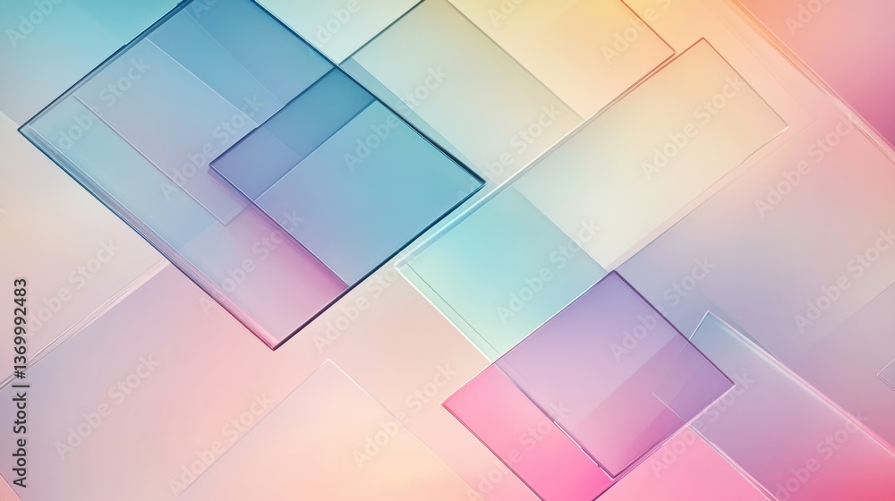 Poster Elegant geometric design featuring translucent squares in soft pastel gradients creating a sophisticated abstract atmosphere