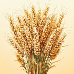 Bunch of golden wheat stalks are shown in a close up. Concept of abundance and prosperity, as the wheat is a symbol of fertility and growth