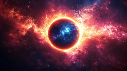 Naklejka premium Stunning Cosmic Burst with Orb in the Center of a Nebula