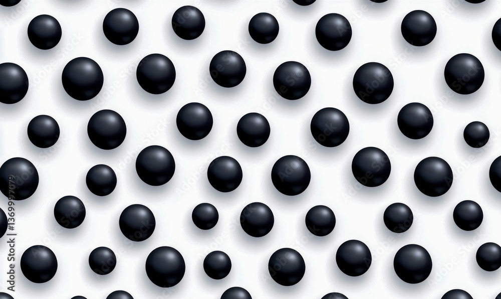 Poster An array of black matte spheres create a modern seamless pattern on a white backdrop.