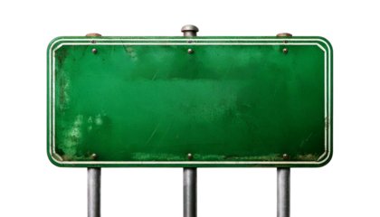 blank green road sign with silver poles, Generative AI transparent background. 