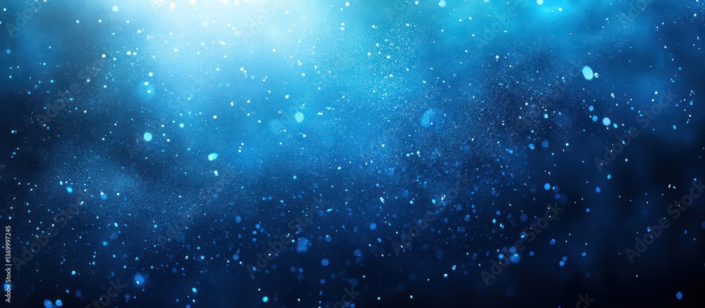 Poster blue abstract bokeh background, sparkling particles, dark backdrop, design element