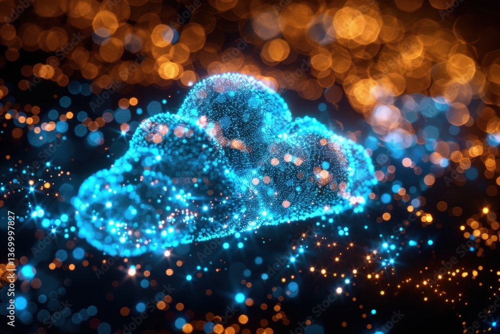 Aufkleber a vibrant digital representation of a luminous cloud surrounded by colorful bokeh lights, creating a