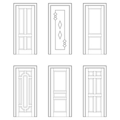 Doors set graphic black white isolated sketch illustration vector.