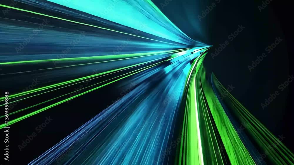 Poster a burst of vibrant blue and green light beams spreads across a dark background, creating a striking 
