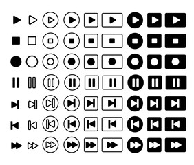 Set of play, stop, pause, forward and backward button icons. Media, play, pause, stop. Video audio player. Vector illustration. button