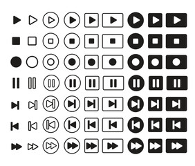 Set of play, stop, pause, forward and backward button icons. Media, play, pause, stop. Video audio player. Vector illustration. button