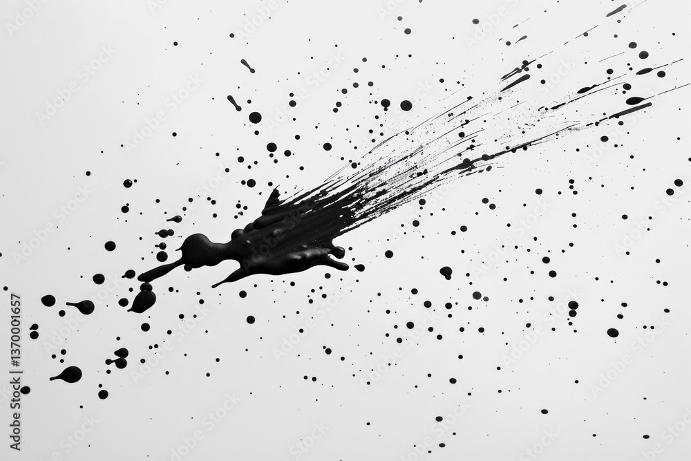Poster abstract black paint splatter on a white background, creating a dynamic and artistic visual effect.