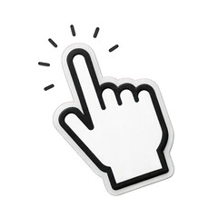 Hand cursor icon, minimalist design, black and white, digital pointer, click gesture,  isolated on transparent background 