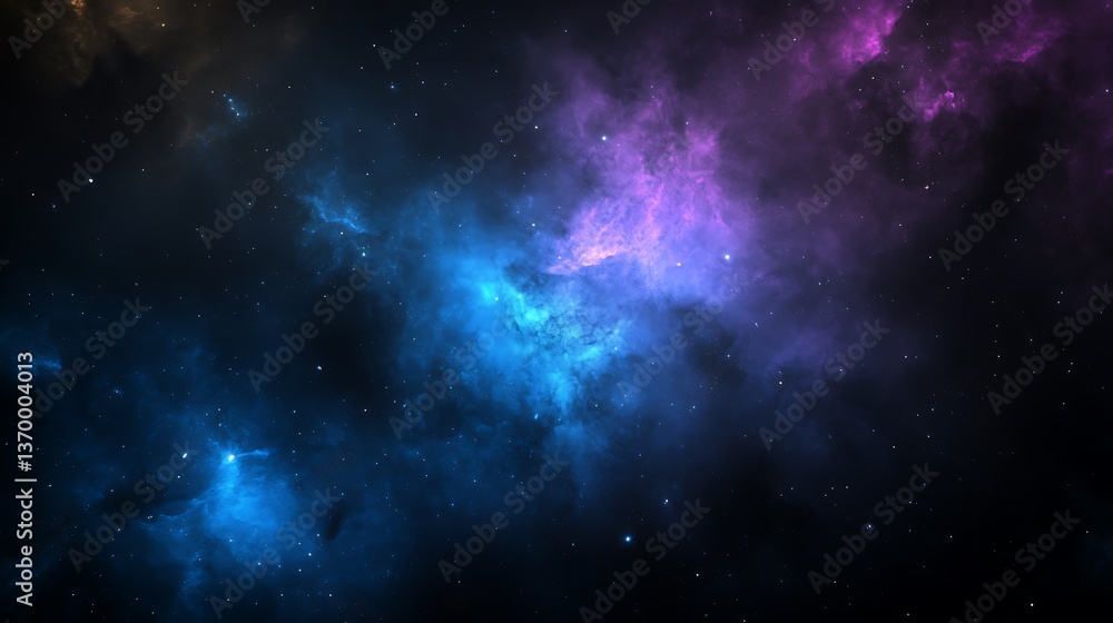 Wall mural space background with colorful nebula clouds and stars for science and astronomy concepts