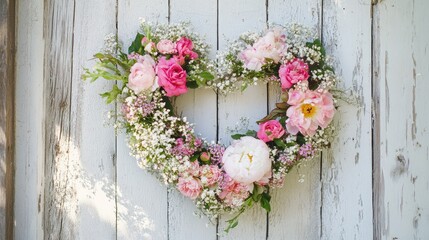 A closeup shot of a heart-shaped floral wreath