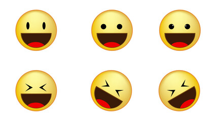 Fototapeta premium Emojis of Emotion A collection of cheerful yellow emojis, each displaying a different expression of joy and laughter, bringing a playful and expressive touch to communication.