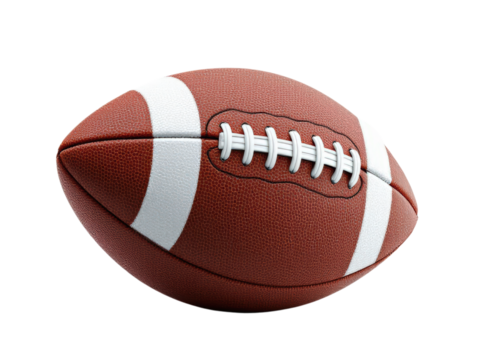 Professional American Football Ball with Classic Brown Leather Texture and White Laces, Official Rugby Sport Equipment Isolated on Transparent and White Background