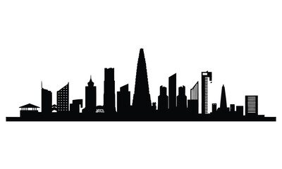 Fototapeta premium Jakarta City Skyline Silhouette, Vector, Icon, Logo, White Background.