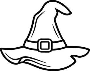 Worn Witch Hat Line Art Vector Illustration for Halloween