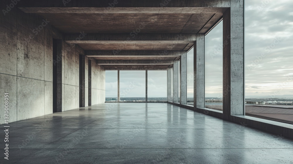 Aufkleber a modern structure showcasing minimalist concrete architecture with large windows.