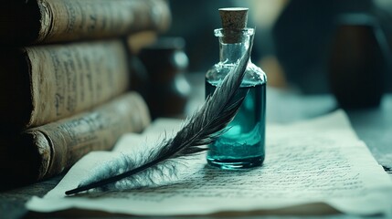 Ancient Quill, Ink, and Manuscript