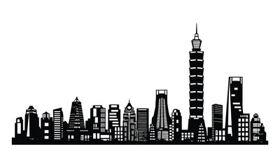 Obraz premium Taipei City Skyline Silhouette, Vector, Icon, Logo, White Background.