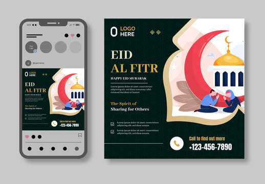Eid Al Fitr Social Media Post Elegant Islamic Celebration Design