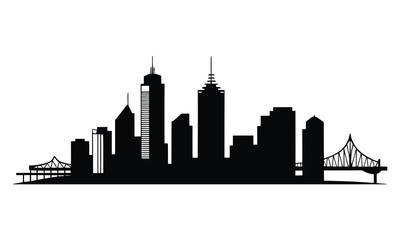 Fototapeta premium Brisbane City Skyline Silhouette, Vector, Icon, Logo, White Background.