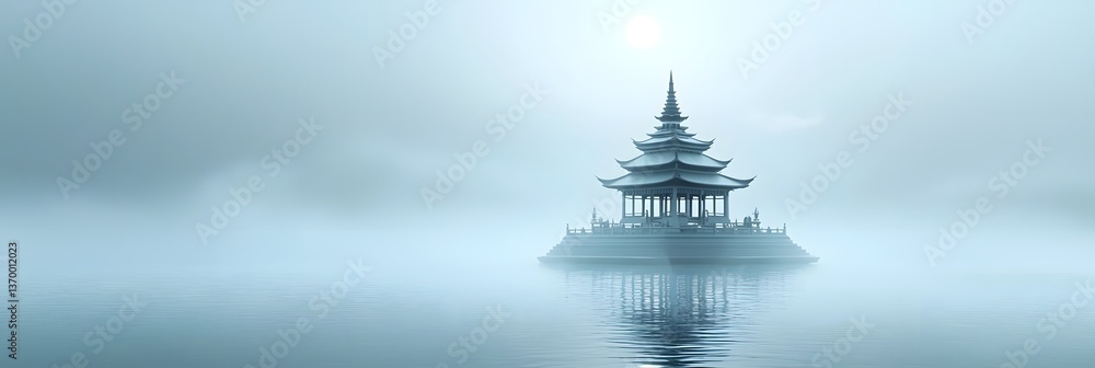 Aufkleber a serene and tranquil scene of a majestic pagoda style buddhist temple gracefully floating on the st
