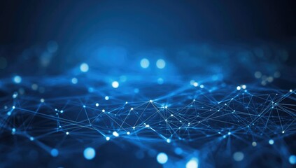 Obraz premium Abstract Blue Digital Network with Connecting Dots and Lines in a Soft Focus Background with Bokeh Effects