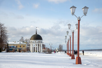 Onega Embankment on a winter day. Petrozavodsk, Karelia