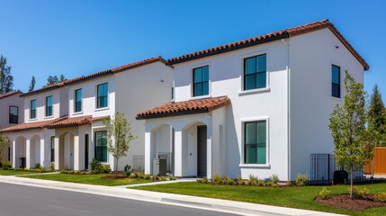 Modern Residential Buildings with Spanish Architecture and Greenery