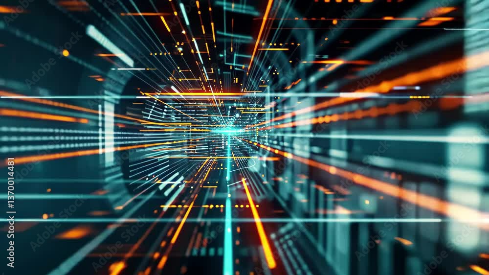 Poster a vibrant array of light trails creates a dynamic digital landscape, showcasing bright colors and pa