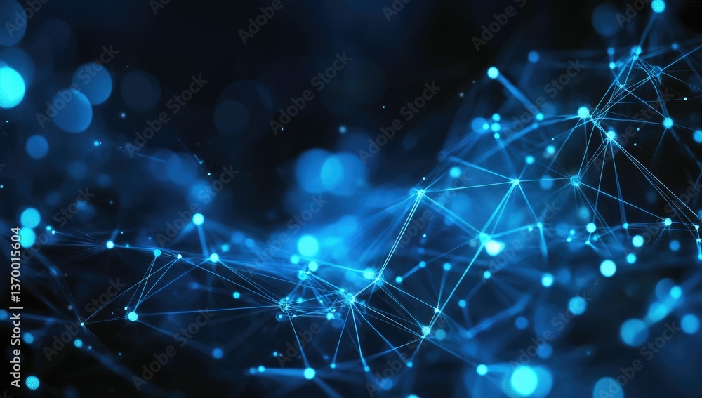 Poster abstract blue plexus network with glowing nodes and lines complex technology background
