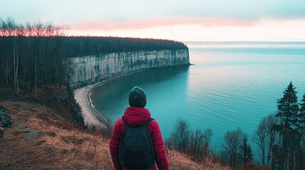 Fototapeta premium Exploring coastal cliffs lakeview point landscape photography serene environment scenic viewpoint nature appreciation
