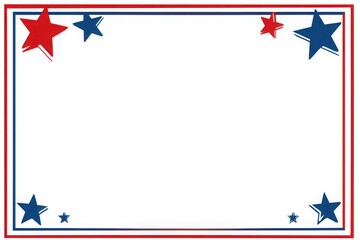 A patriotic frame with red and blue borders and star accents on a white background for celebrations transparent background