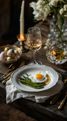 A luxurious Easter-themed flatlay with a fine dining 