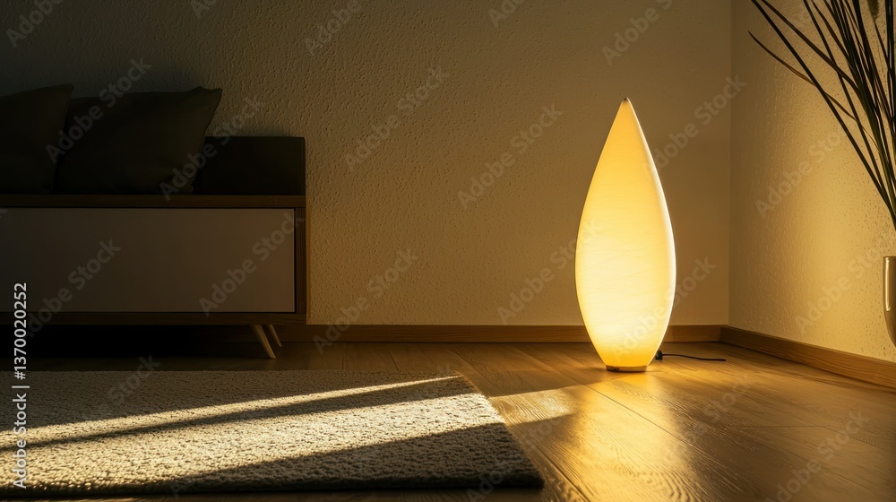 Aufkleber a bright light cone emanating from a lamp in a dark room, casting soft shadows around the space.