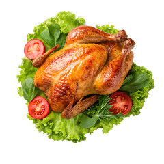 roasted chicken with vegetables on transparent background