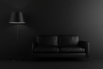 Dark Living Room Interior Design with Black Furniture