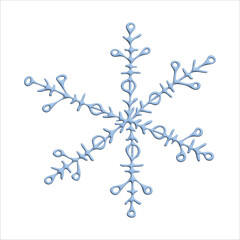 Hand drawn 3d snowflake. Vector winter clipart. Christmas and New Year decoration