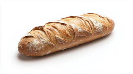 Fresh Golden Baguette on Pure White Background &ndash; Artisan Bread, Crusty Texture, Studio Lighting, Minimalist Food Photography, High-Resolution Commercial Image