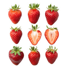 set of strawberries on transparent background