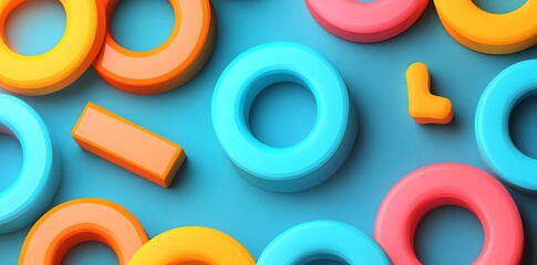 Naklejka premium Vibrant 3D Geometric Shapes: A Playful Composition of Circles and Rectangles