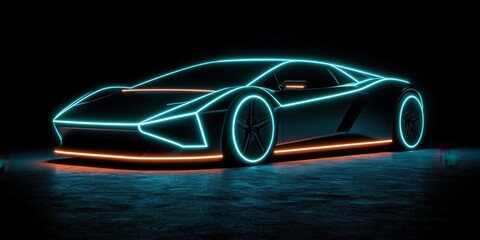Futuristic Car Design with Neon Lights in Dark Environment