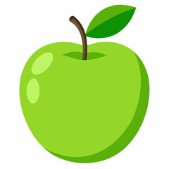 Realistic Granny Smith Apple Vector – Glossy Green Apple with Leaf and Stem on White Background